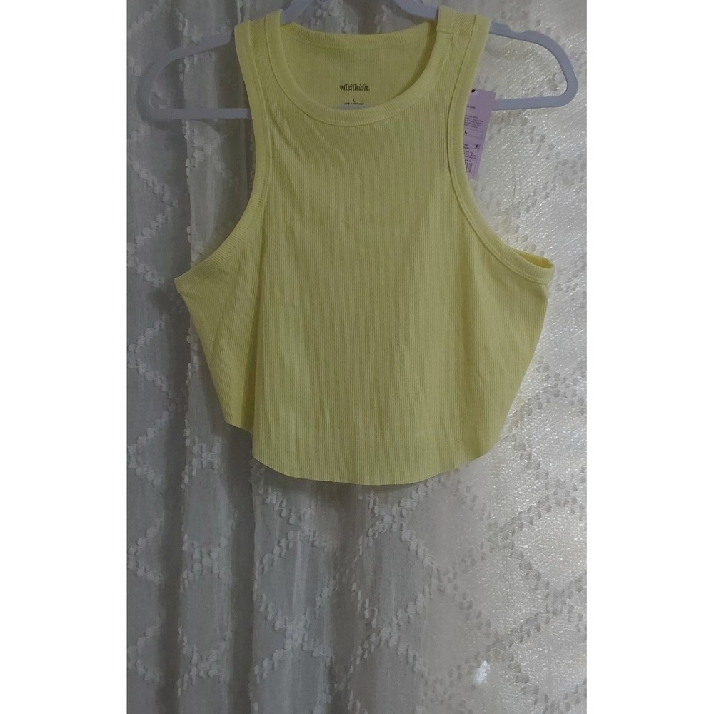 Wild Fable Womens Large Yellow Ribbed High Neck Cropped Tank Top NWT